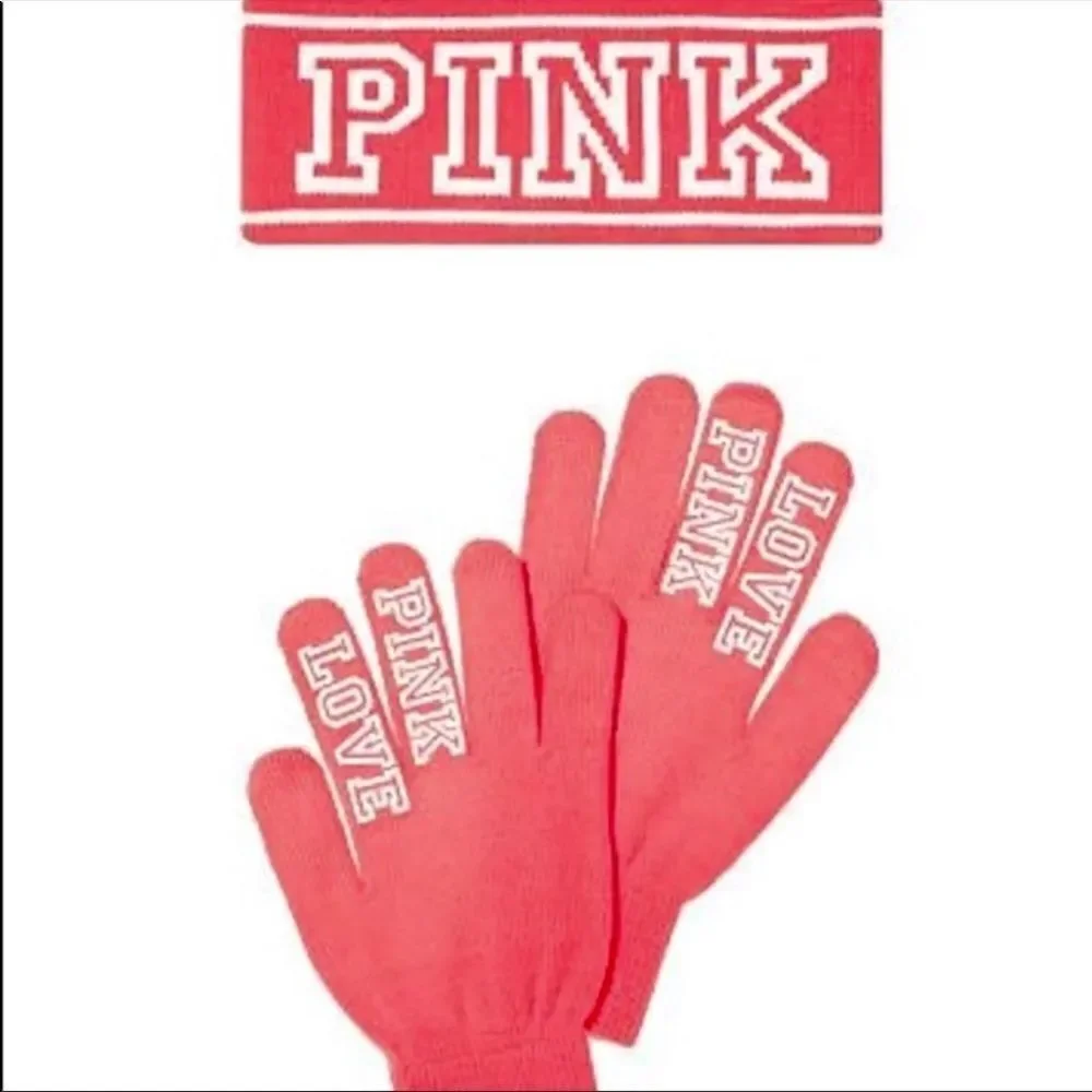 Victoria’s Secret Pink gloves & headband set neon